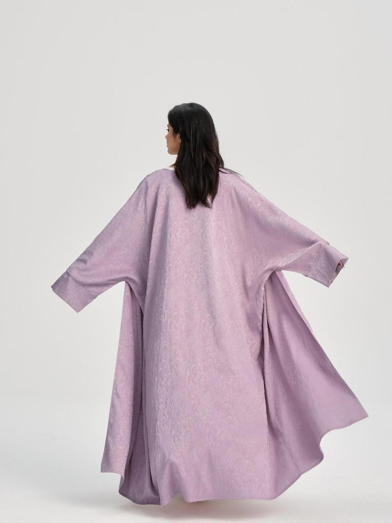 Women's Jacquard Split Sleeve Abaya Casual Cardigan, Modest V Neck Long Sleeve Open Front Abaya Dress for Daily Wear, Women's Islamic Clothing for All Seasons