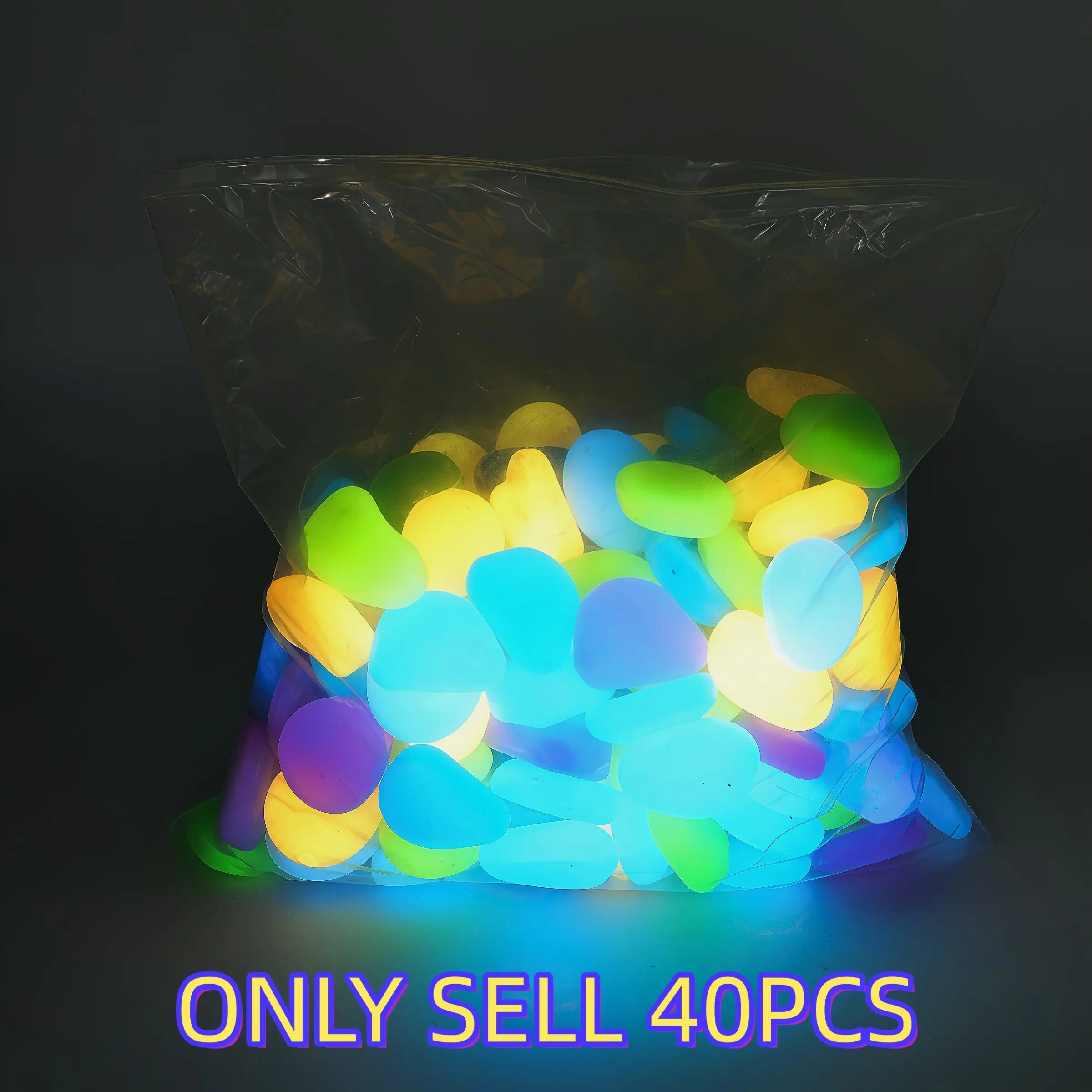 Super large dreamy luminous stone, diameter 4.5 cm/1.77 inches, weight approximately 1.32 pounds (40pieces), suitable for garden landscapes, fish tanks, starry sky landscapes, and night light stones, suitable for home/outdoor decoration