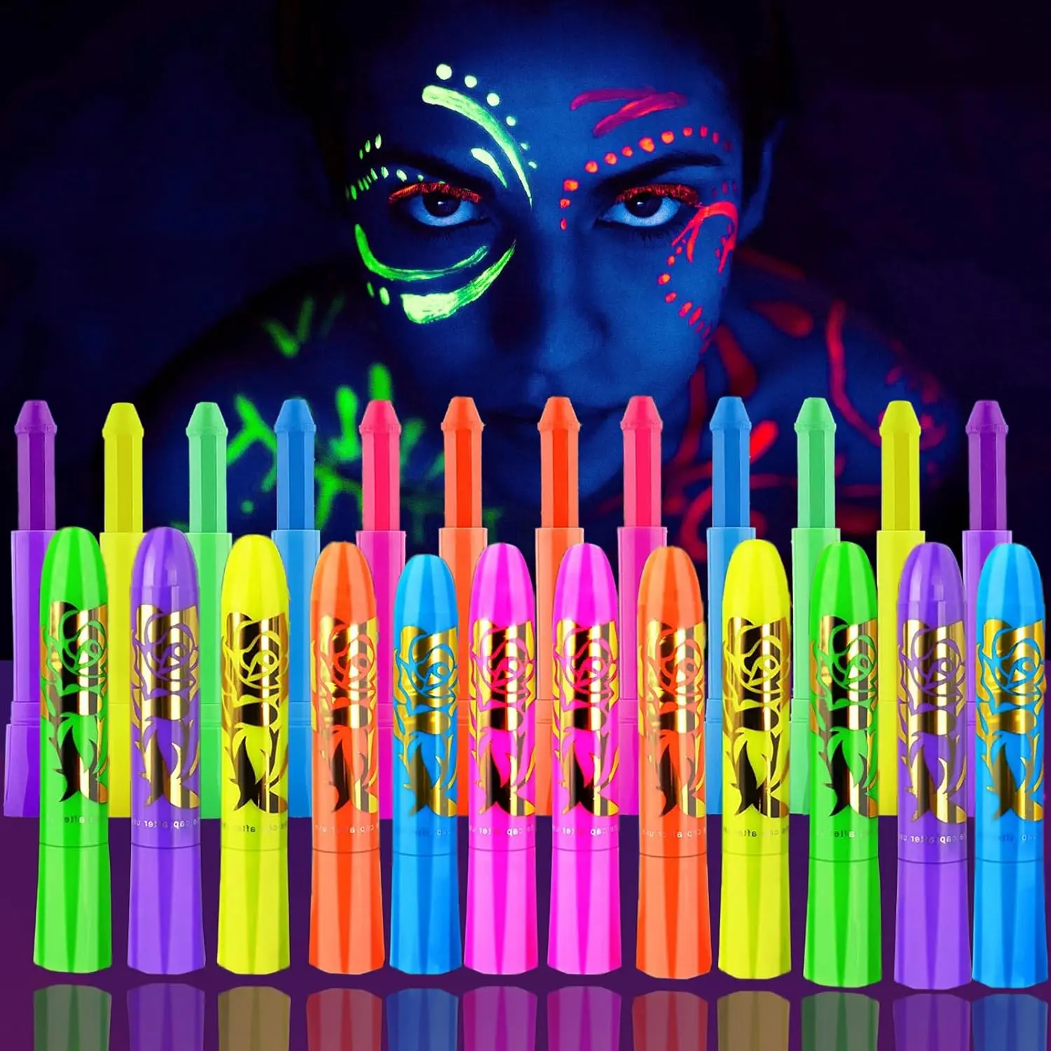 12 Pieces Glow Blacklight Face & Body Paint Makeup, Glow in The Dark Face Painting Kit Neon Paint Sticks for Adult Halloween Glow Partyfidget toys
