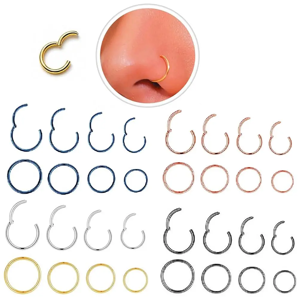 8PCS 18G Surgical Steel Hinged Clicker Segment Nose Rings Hoop Helix Cartilage Daith Tragus Sleeper Earrings Body Piercing for Women Men 6mm 7mm 8mm 9mm 10mm 12mm