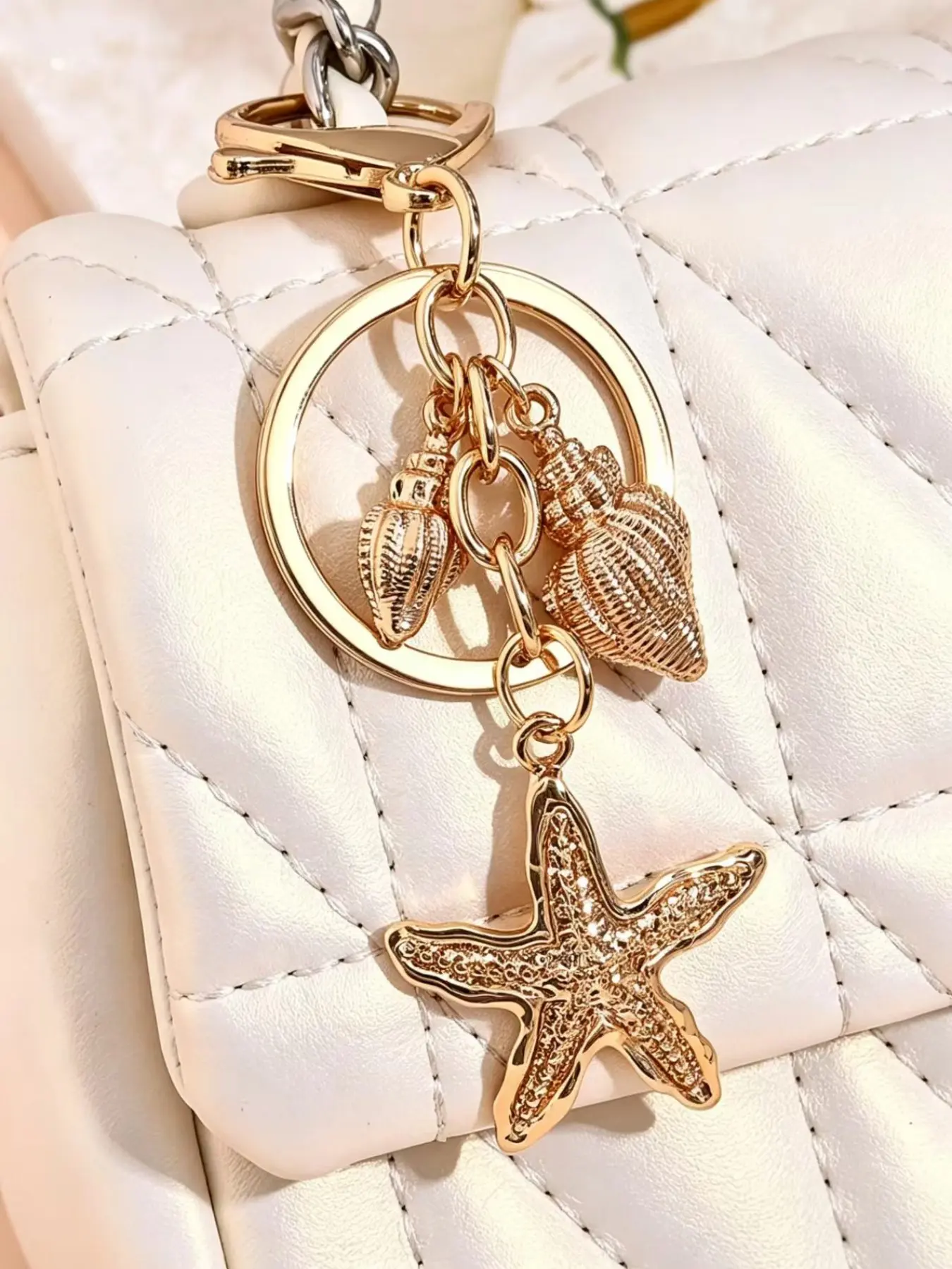 Cute Keychain Pendant, Ocean Theme Starfish & Seashell Design, Women's Bag Charm Accessory, Fashionable Beach Style Decorative Item