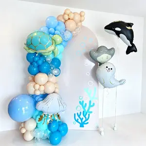 Blue Ocean Theme Balloon Set with Turtle and Orca, Summer Party Decor, Birthday Shower Balloons, Marine Animal Balloons for Parties