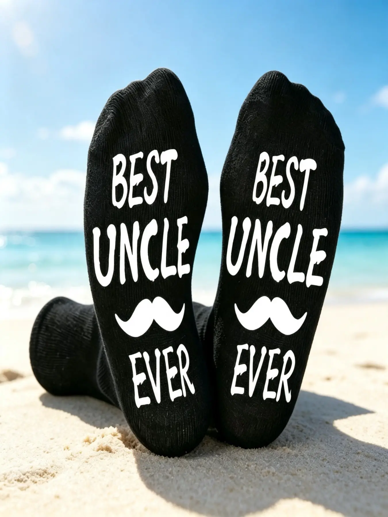 Men's Elastic Fun Mid-Calf Socks, Best Uncle Quote & Mustache Design, Comfortable Home Wear, Unisex, Perfect Gift for Holidays