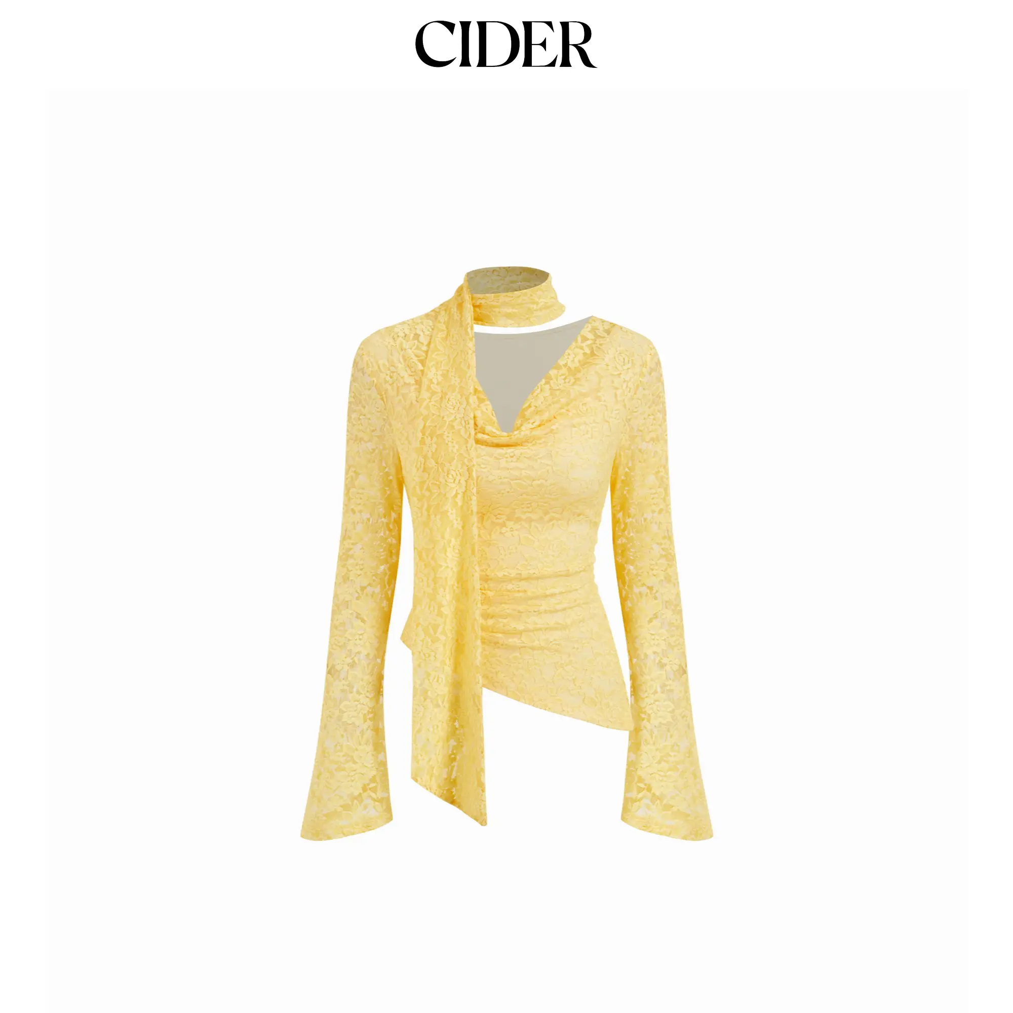 Cider Lace Sweetheart Long Sleeve Cropped Top With Scarf SummerFinds