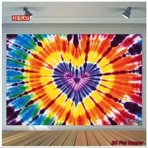 2D Flat Banner, Heart Tie - Dye Background Cloth, Vibrant Starburst Rainbow Colors for Valentine'S Day, Birthday Party, Retro Bohemian Photo Prop, Festive Backdrop for Indoor Outdoor Events