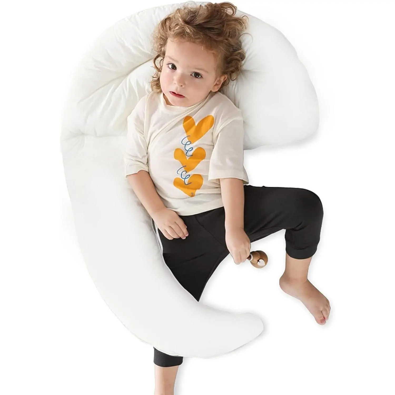 Toddler Kids Body Pillow for Sleeping, 34x27 Inch Moon Shape Soft Hug Pillow, 100% Natural Cotton Pillowcase, Washable & Breathable Crib Pillow(Gift)