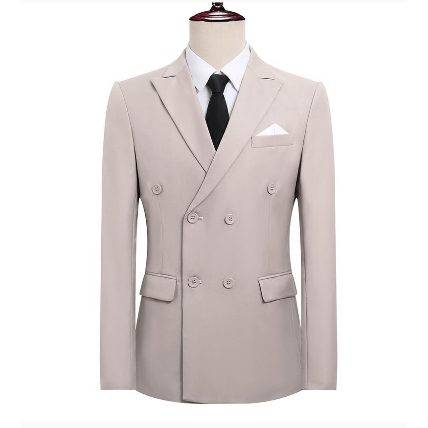 Men's Slim Fit Double-Breasted Suit  Peak Lapel Business Formal Groom Wedding Blazer With Side Vents
