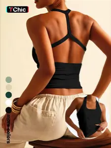 Backless Sleeveless Sports Bra Tank Top, Cross-Back Design, Comfortable Casual Wear, Daily Date, Slim-Fitting Short Style