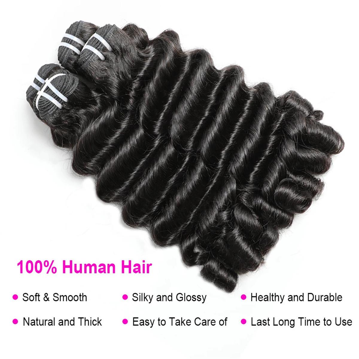 15A Megeen Curly Bundles Human Hair Extensions Burmese Loose Deep Wave Raw Hair 100% Human Hair Bundles Weave 4Pcs Full Head Salon Quality With Full End bouncy curl