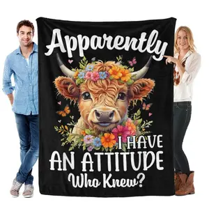 Highland Cow Attitude Blanket - Soft Flannel Throw for Living Room, Lounging & Gatherings, Ideal Gift for Cow Fan Friends and Humor Lovers Wanting Playful Accents
