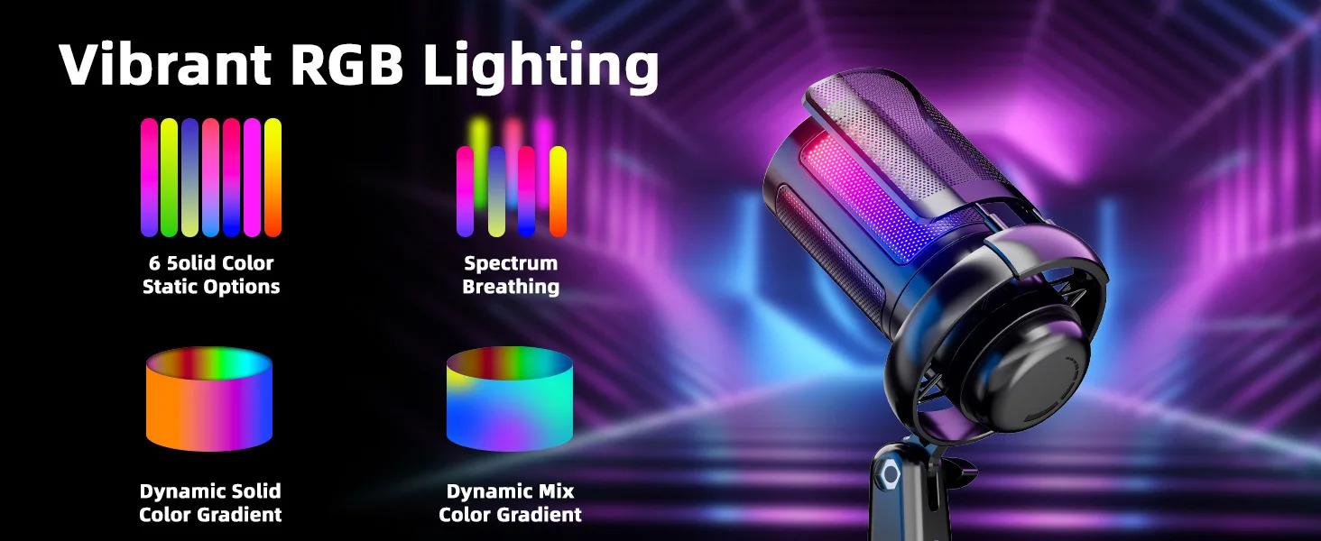 USB Condenser Microphone RGB Esports Game Call Recording Condenser Mic with Metal Boom Stand Desktop Mic for Studio Recording