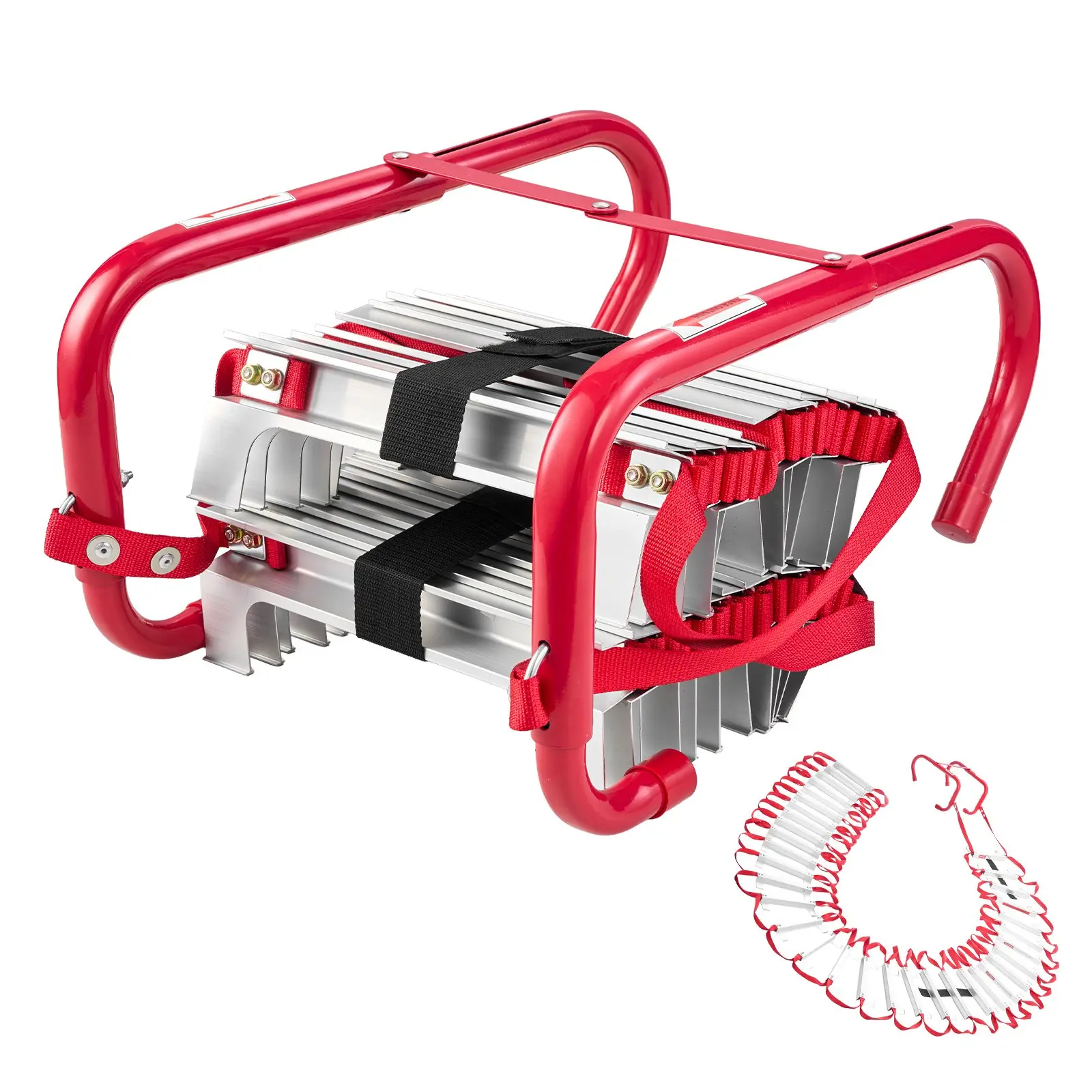 VEVOR Fire Escape Ladder, 5-6 Story 50FT Retractable Emergency Fire Ladder, Lightweight Aluminum Alloy Safety Escape Ladders with Sturdy Polyester Strap, Anti-Slip & Wide Rungs, 1000LBS Max Loading