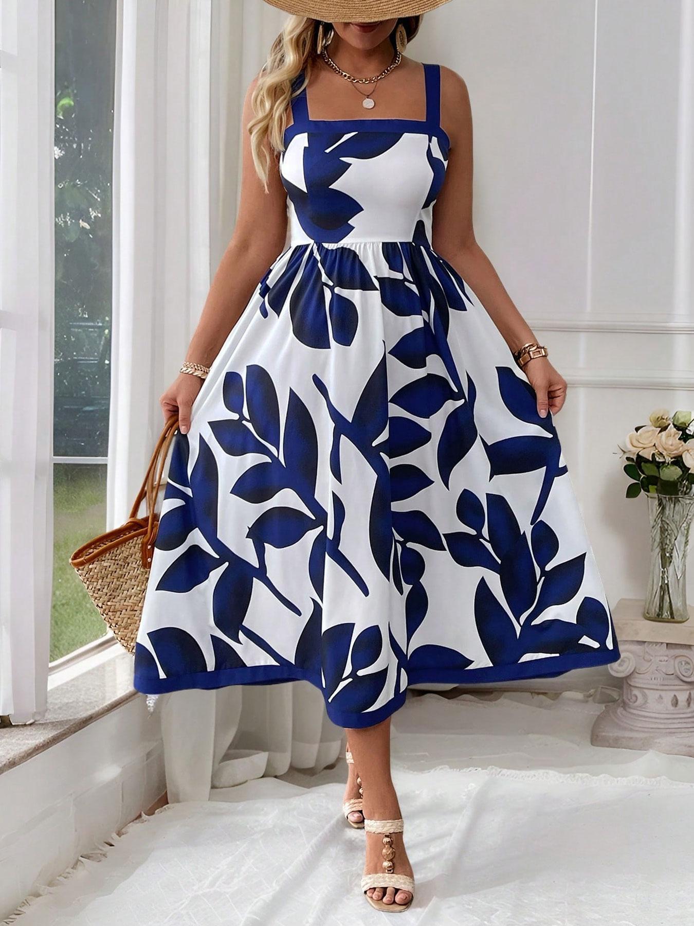 [Plus Size] Floral Print Cami Dress, Casual Flattering Sleeveless Spaghetti Strap Dress for Daily Wear, Women's Plus Clothing for All Seasons