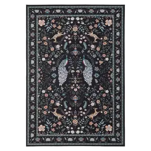 Washable Area Rug 9x12 for Living Room, Bedroom, Dining Room – Soft Low Pile, Non-Slip, Collapsible Carpet with Rustic Botanical Floral Design – Ideal for Playroom, Nursery, Home Office – Beige – USA