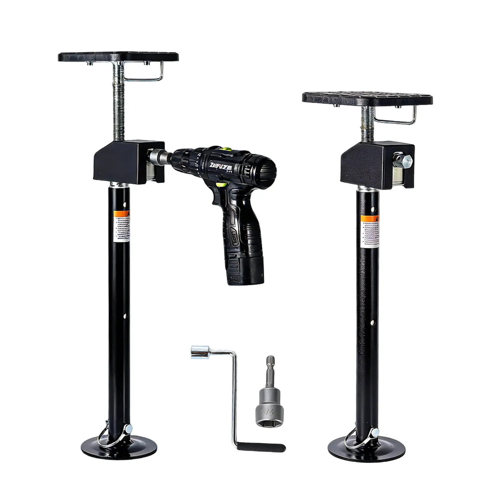10,000 lb RV Slide Out Jacks – Adjustable Quick-Lift Flat Top – Drill & Hand Crank Compatible – 2-Piece Support Set for Camper Leveling