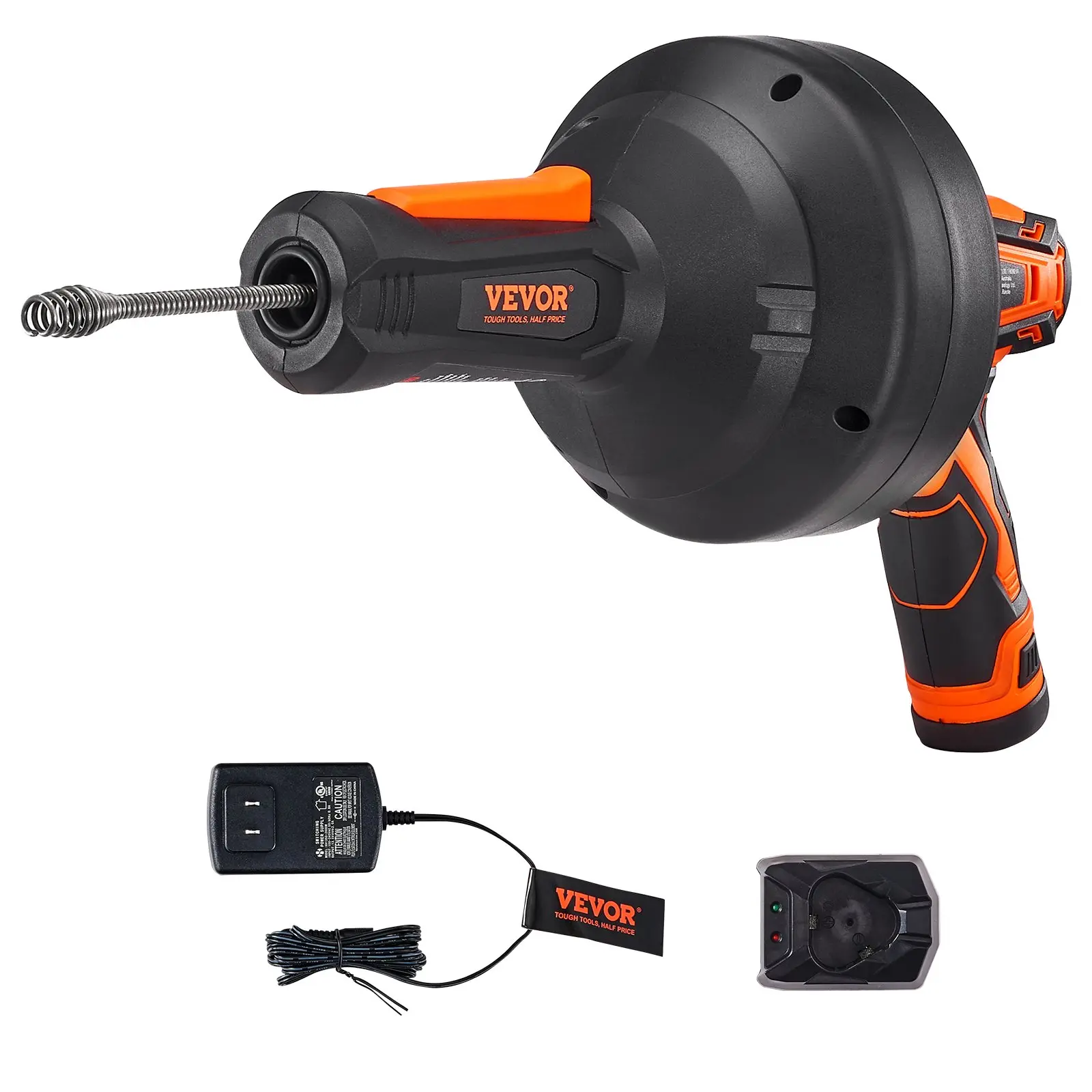 【Summerfinds】VEVOR 12V Rechargeable Wireless Electric Drain Auger, 25FT Steel Cable Cordless Auto Feed Plumbing Snake, 0-560 rpm Indoor Pipe Unclogging Tool with Power Drill for 3/4"-2" Pipes, Showers, 2.0Ah Battery & Charger Included, Sinks