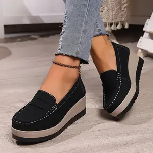 Comfortable Women's Elevator Round Toe Platform Loafers - Casual Slip-On Shoes with Soft Breathable Upper and Cushioned Insole for Daily Wear Flat Sandals with Healing Properties Solid Color Women's Flower Flip Flops lightweight breathable sneaker(Sh