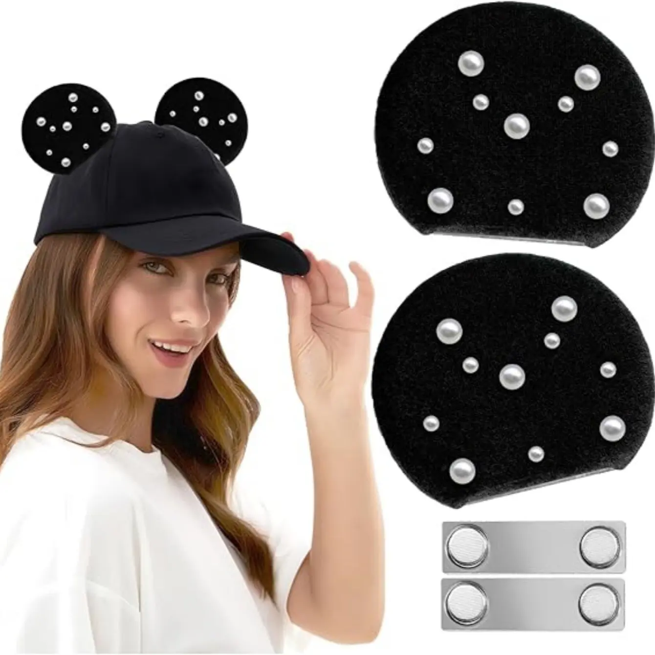 Magnetic Mouse Ears for Hats, Detachable Ears for Men Women Kids, Includes Extra Magnets, Fits Baseball Caps & More