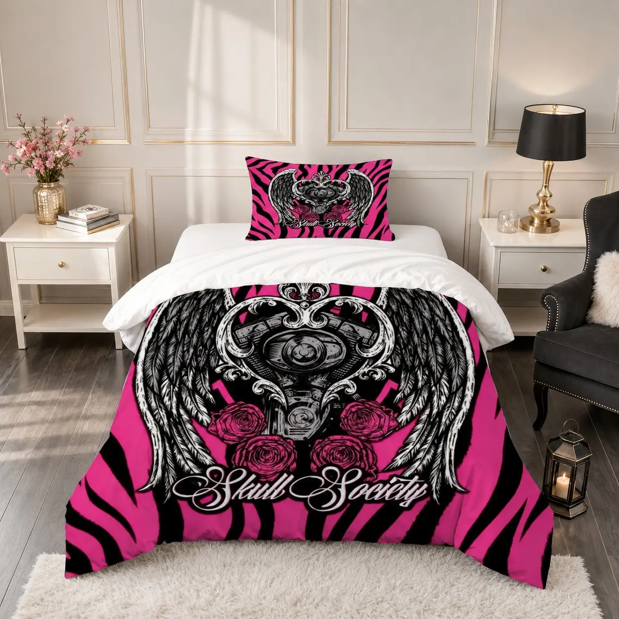 Leopard Angel Wing Duvet Cover Set, 2/3Pcs (1 Duvet + 1/2 Pillowcases, No Inserts), Y2K American Punk Edgy Style, Soft Breathable Comfy Bedding Sets for Teens and Adults’ Bedroom Decor, Unique Aesthetic Bed Linens, Decorative Bedding Set
