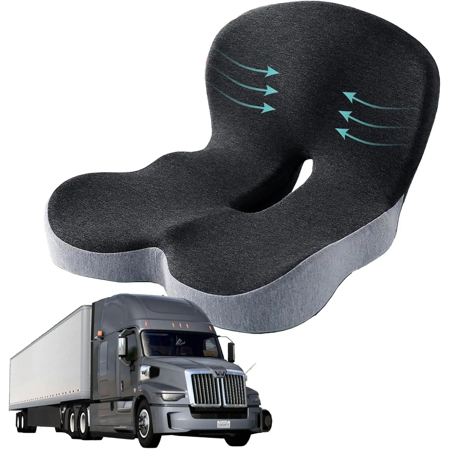 Truck Seat Cushion, Office Chair Ergonomic Seat Cushion for Back, Tailbone Sciatica Pain Relief, Pressure Relief Pad for Long Sitting, Car Seat Desk Chair Use (Gray)