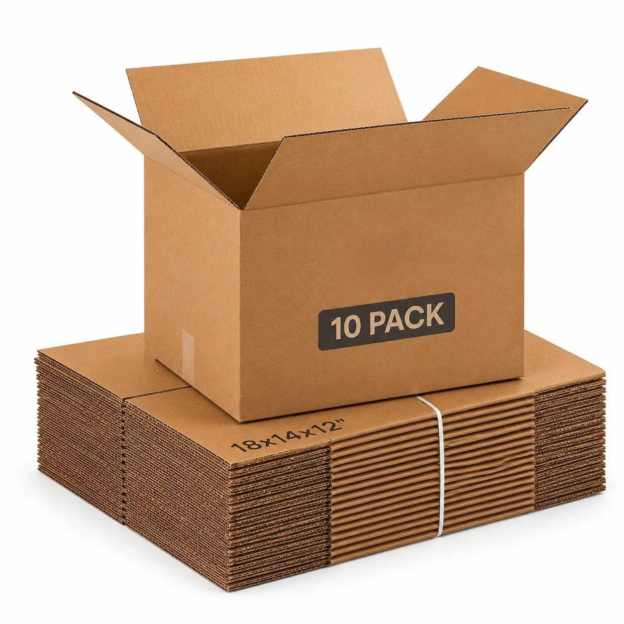 10‑Pack Medium Corrugated Cardboard Moving Boxes, Holds 65lbs, 18"L x 14"W x 12"H, for Shipping, Mailing, Packing & Storage