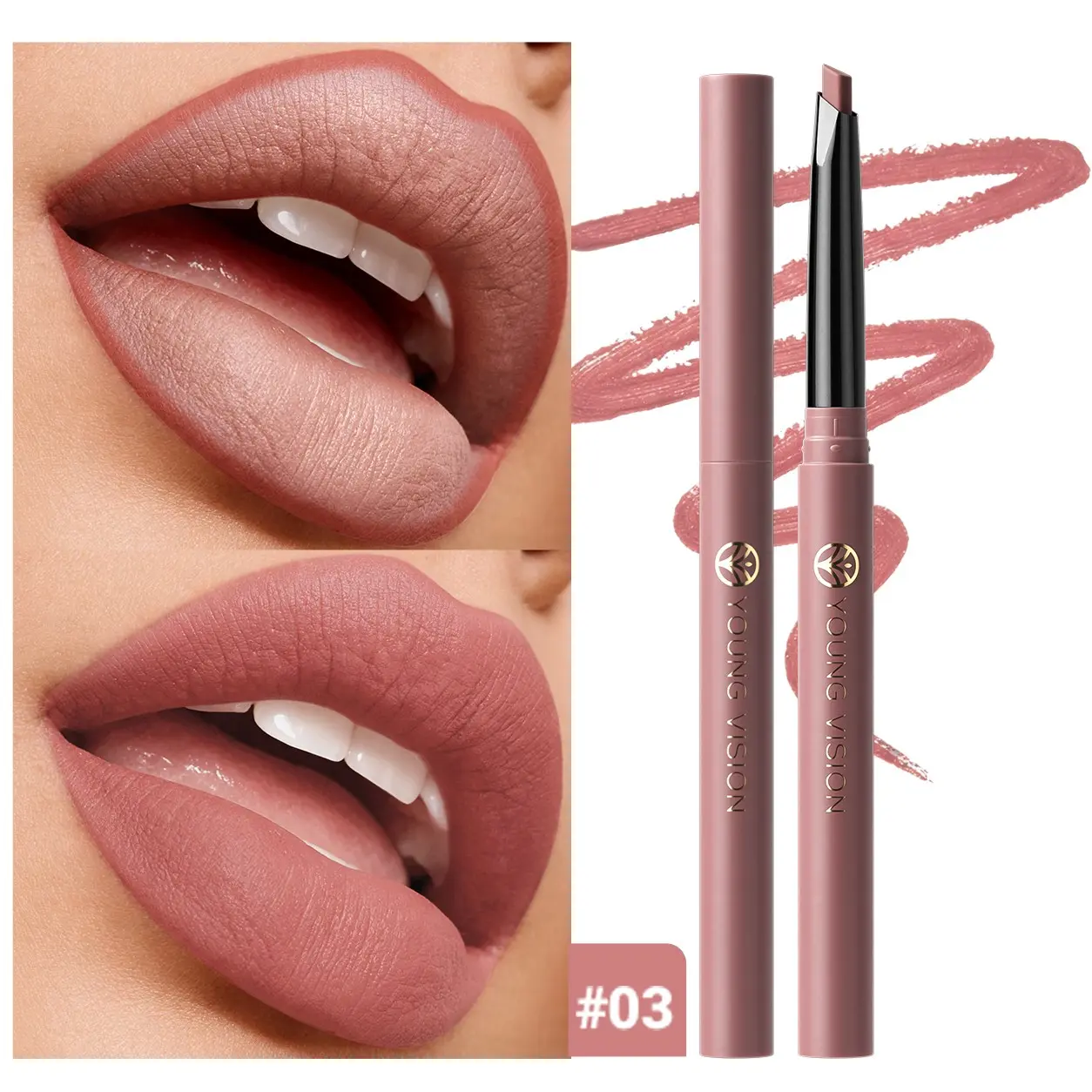 YOUNG VISION Multi-Color European Style Rotating Matte Lip Liner, Precise Shaping Full Lips, Suitable for Cool, Dark Skin Tone Cosmetic Makeup Pen