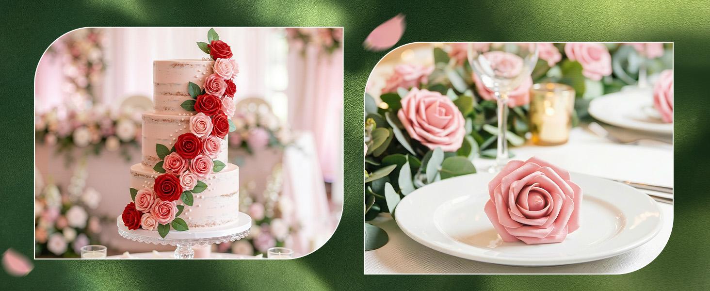 Artificial Flowers, 25 Pcs Blush Foam Real Looking Roses with Stems, Fake Roses for DIY Wedding Bouquets, Centerpieces Arrangements, Valentine Decorations