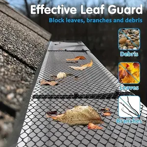 Plastic Gutter Guard Roll 5.91x236.22 Inches, Prevents Clogging, DIY Waterproof Protection, 10 Hooks Included, Leaf Guard for Drainage Pipes