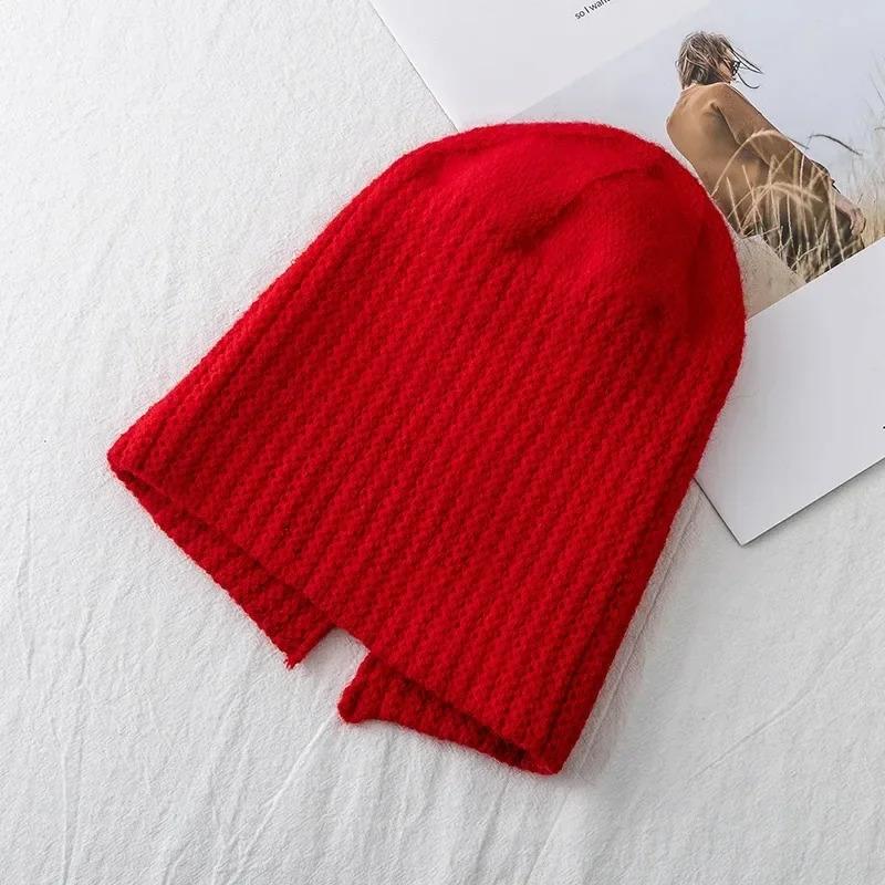 Hot Sale Women Hat Kpop Style Autumn /Winter Hat Soft Beanie Hats For Women Leisure Back Split Teens Ponytail Knitted Cap