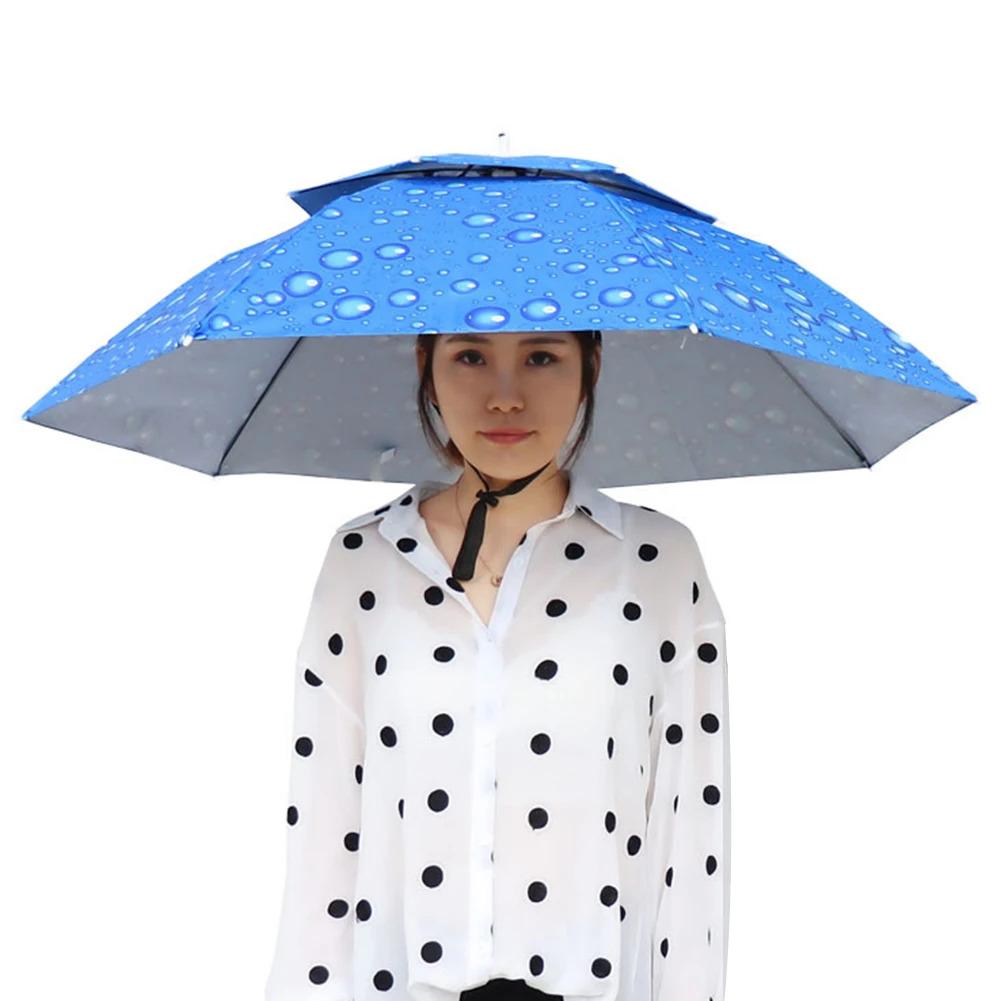 Oversized Hands-Free Umbrella HatAdjustable Sun Rain Cap,7-Rib Anti-UVWaterproof Headwear for Fishing Gardening GolfSunshade Outdoor