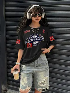 Women's California University Digital Pattern Top, Casual Fitted Tee, All Seasons, Trendy and Stylish, Perfect for Daily Wear