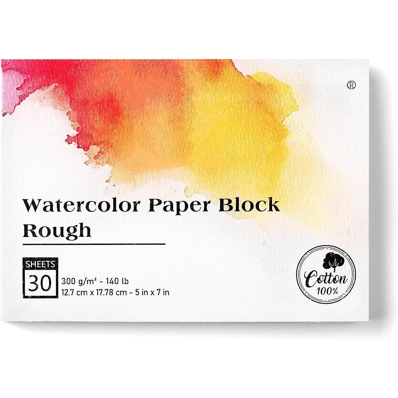 5×7 Watercolor Paper Block, Textured Rough   Watercolor Paper, 140lb/300gsm, 30 Sheets, Acid-Free, Art Paper for Painting & Drawing, Wet,  Media, Rough Grain