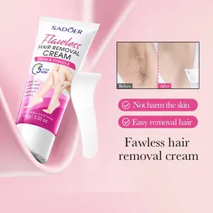 SADOER Hair Removal Cream, Rose & Vitamin E Formula, Enriched with Glycerin, Smooth Skin for Face, Body, Bikini & Underarms, 100g