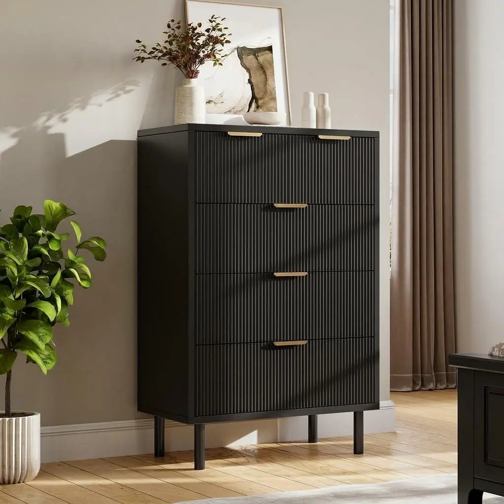 Modern Fluted 5-Drawer Entryway Storage Cabinet – Sturdy Metal Frame with Anti-Tip Safety – Versatile Organizer for Bedroom, Hallway, or Entryway