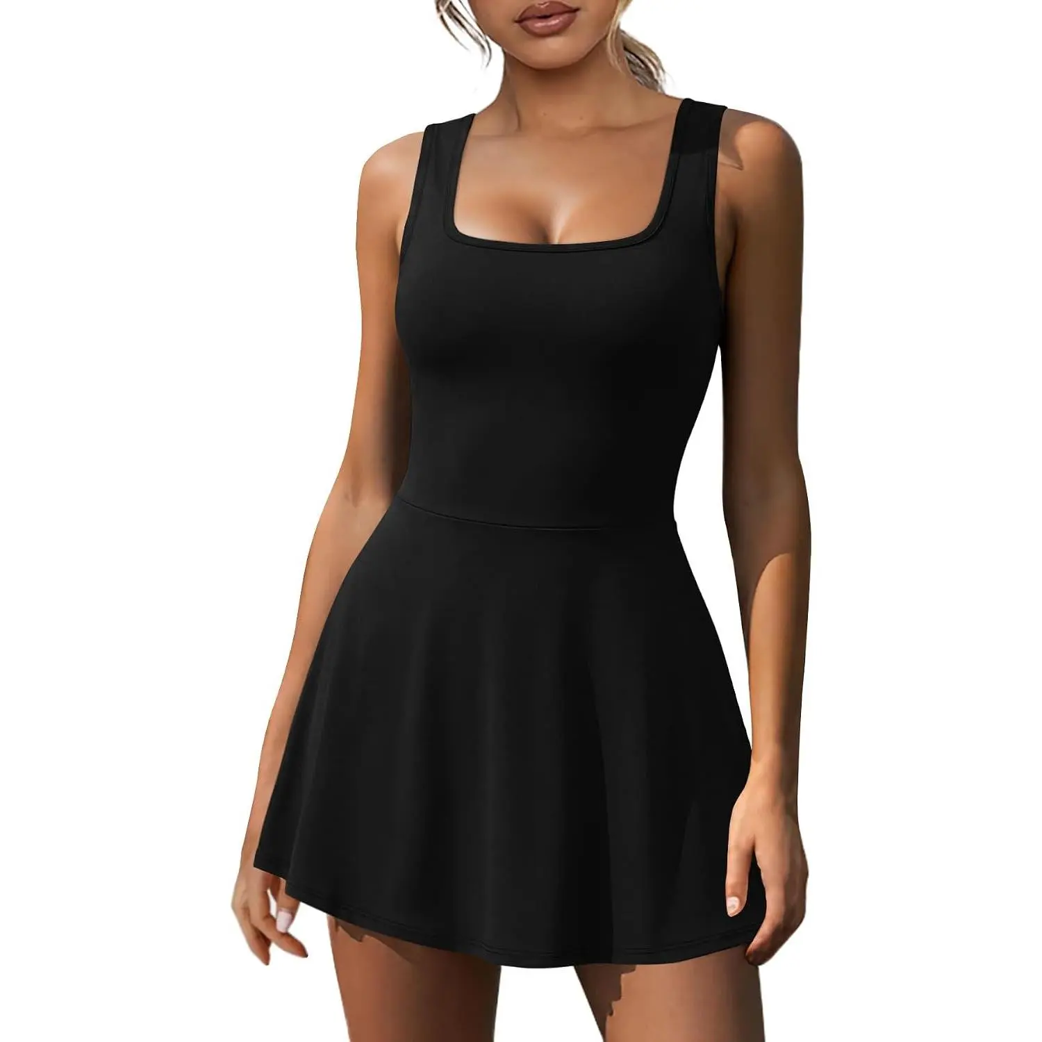 Women's Athletic Dress with Built-in Shorts & Pockets Workout Tennis Golf Active Wear U Neck A-line Dresses
