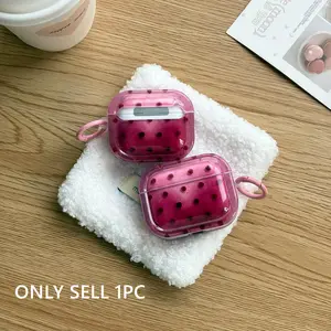 Cute Chic Raspberry Pink Polka Dot Gradient Smudging Transparent Tetragonum Protective Earphone Case for AirPods 1 2 3 4 Pro Pro2 Pro3 Earphone Protective Cover