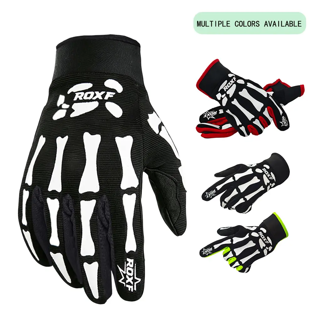 2 Pairs Men Full Finger Sports Gloves, Motorcycle Gloves, Skull Crossbone & Skeleton Bone Dual Print Touch Screen Anti Slip Shock Absorbing Adjustable Wrist Strap Breathable Multi Use For MTB Motocross Dirt Bike Outdoor Racing Riding Gloves Set