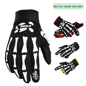 2 Pairs Men Full Finger Sports Gloves Skull Crossbone & Skeleton Bone Dual Print Touch Screen Anti Slip Shock Absorbing Adjustable Wrist Strap Breathable Multi Use For MTB Motocross Dirt Bike UTV Skateboard Scooter Fitness Outdoor Racing Riding Gloves Set