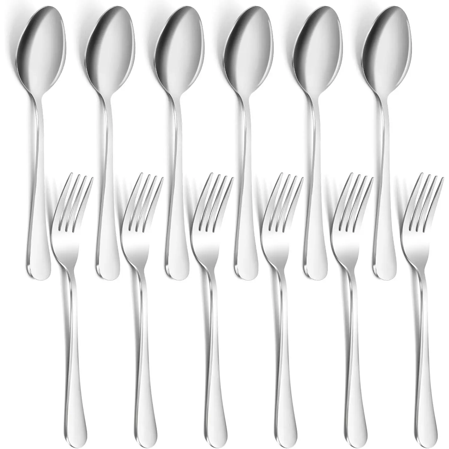 12 count Spoons and Forks Set, Grade Stainless Steel Flatware Cutlery Set,6 Forks(6.8 inch) and 6 Spoons(6.6inch) Silverware Set for ,Kitchen,Restaurant-Mirror Polished & Dishwasher Safe