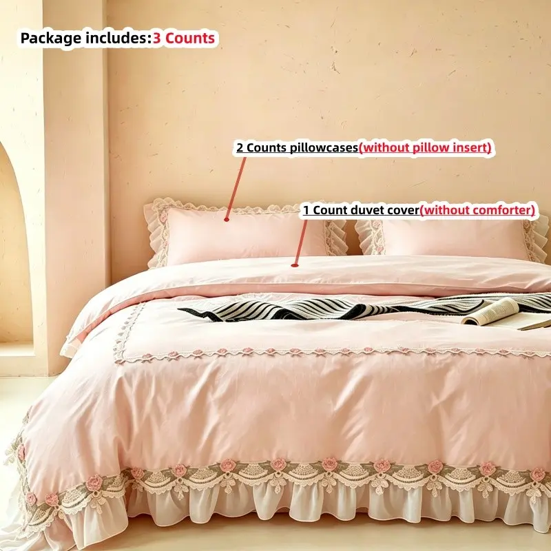 3pcs Princess Style Bedding Set, 1 Duvet Cover + 2 Pillowcases, Single Twin Double Queen Size, All Seasons Use, Comfy Bedding Sets, Polyester Bed Set