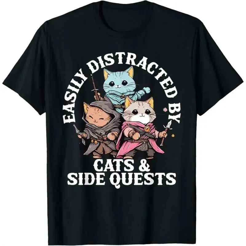 Unisex Breathable Smooth Vibe Print Sports Top - Cute Cats Side Quest Distracted Tabletop Funny T-Shirt for Men, Women, Kids, Dad
