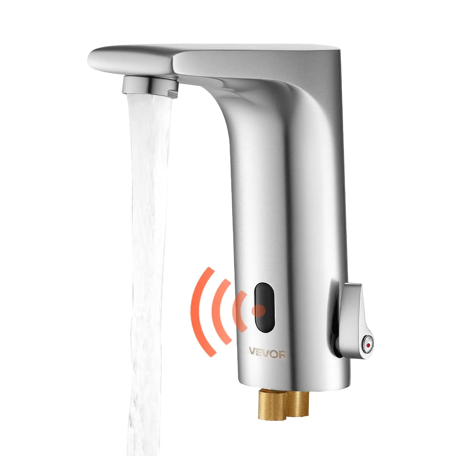 Touchless Bathroom Sink Faucet, Automatic Motion Sensor Restroom Toilet Faucet, HandsFree Adjustable Cold Hot Single Handle Water Mixer Battery Operated for 9/16 in Pipe, Brushed Nickel Silver