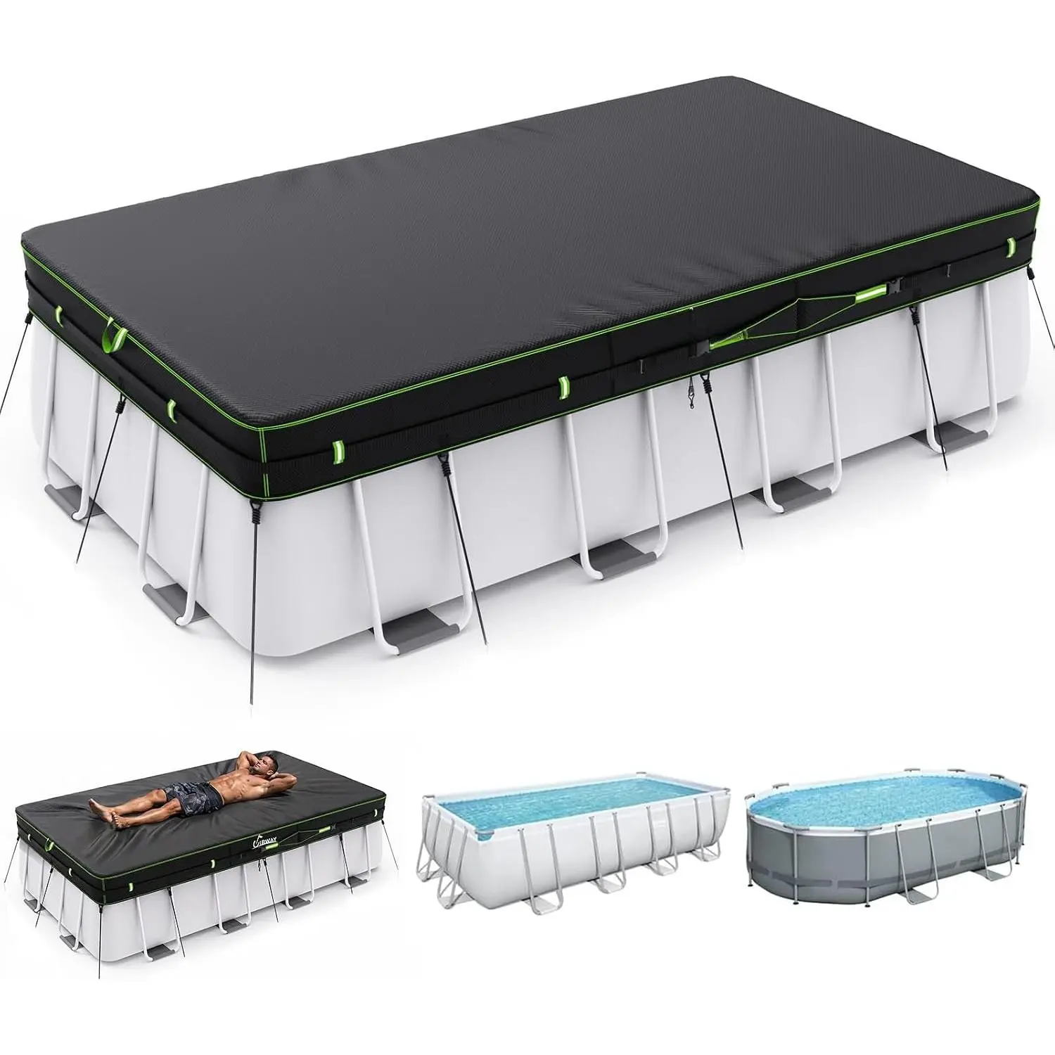 500D 7x10FT Winter Pool Cover Rectangular Heavy Duty Thick Fabric |  Windproof with Straps, Drawstring and Ground Nails, Fit Pool Covers for Above Ground Pools Rectangle,  Resistant