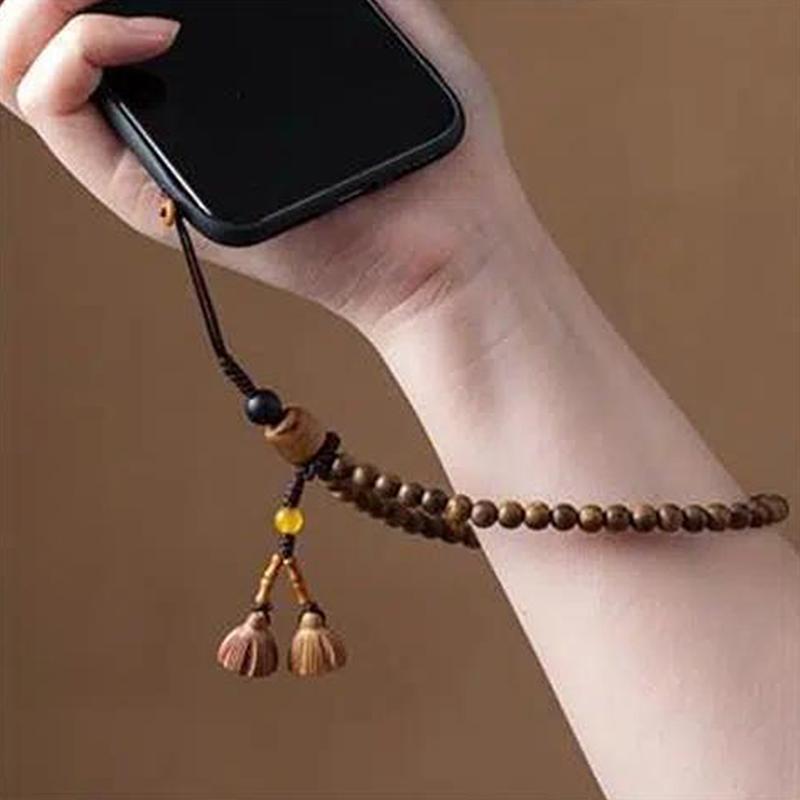 Retro Agarwood Mobile Phone Chain Women's Lanyard Short Wrist Pendant Hanging Decoration Hanging Rope Straps Chinese Style