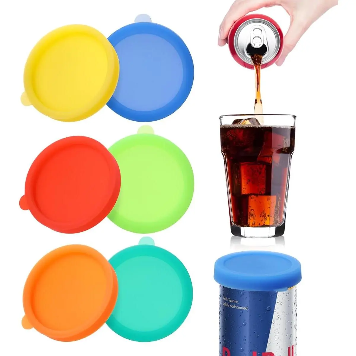 Silicone Soda Can Lids, Reusable Can Covers/Toppers for Soda, Can Saver for Soda, Pop, Coke, Beverage, Fits Slim Standard Mini Cans (6 Pack, Assorted, BPA-Free)