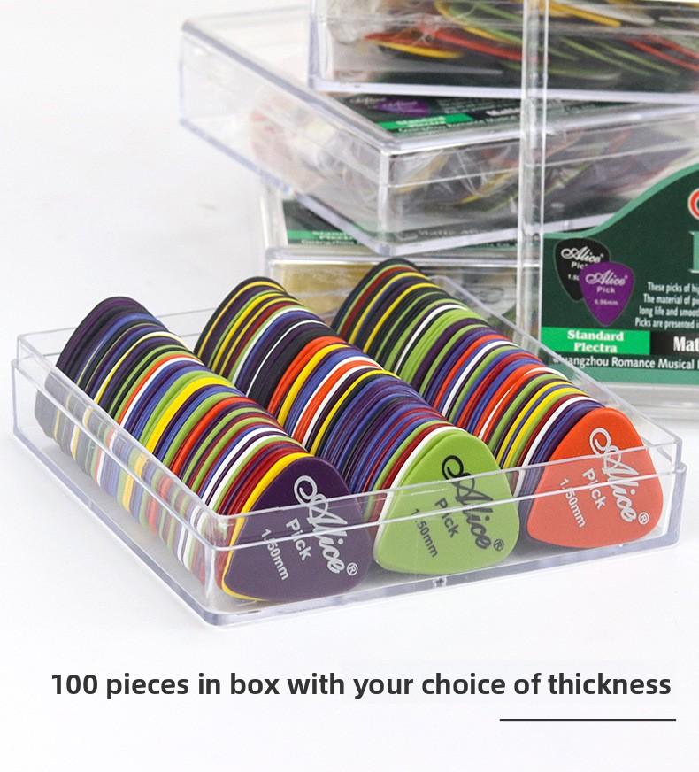 100-piece guitar picks, with storage box, mixed pack, in various colors, 6 different thicknesses, suitable for bass, electric guitar, acoustic guitar, metal guitar, ukulele