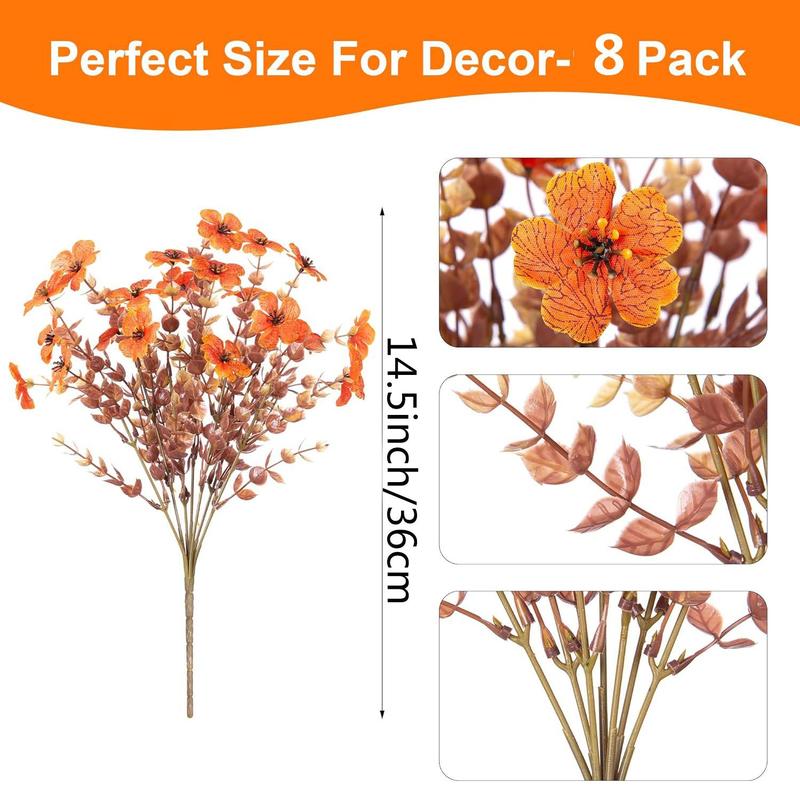 8 packs Artificial Flowers for Outdoor Decoration, Artificial Potted Flower, Faux Daisy Flowers for Fall Decor,Realistic Eucalyptus Leaves Silk Mums Fake Plants for Garden Pot,Front Porch,Courtyard,Patio,Lawn