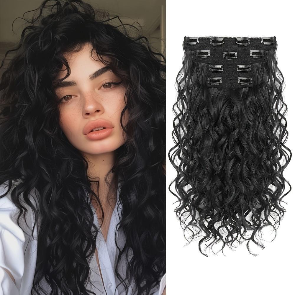 Clip In Hair Extensions Long Curly Wavy Black Layered Texture Natural Soft Heat Styling Friendly Secure Clips For Women Daily And Special Occasions