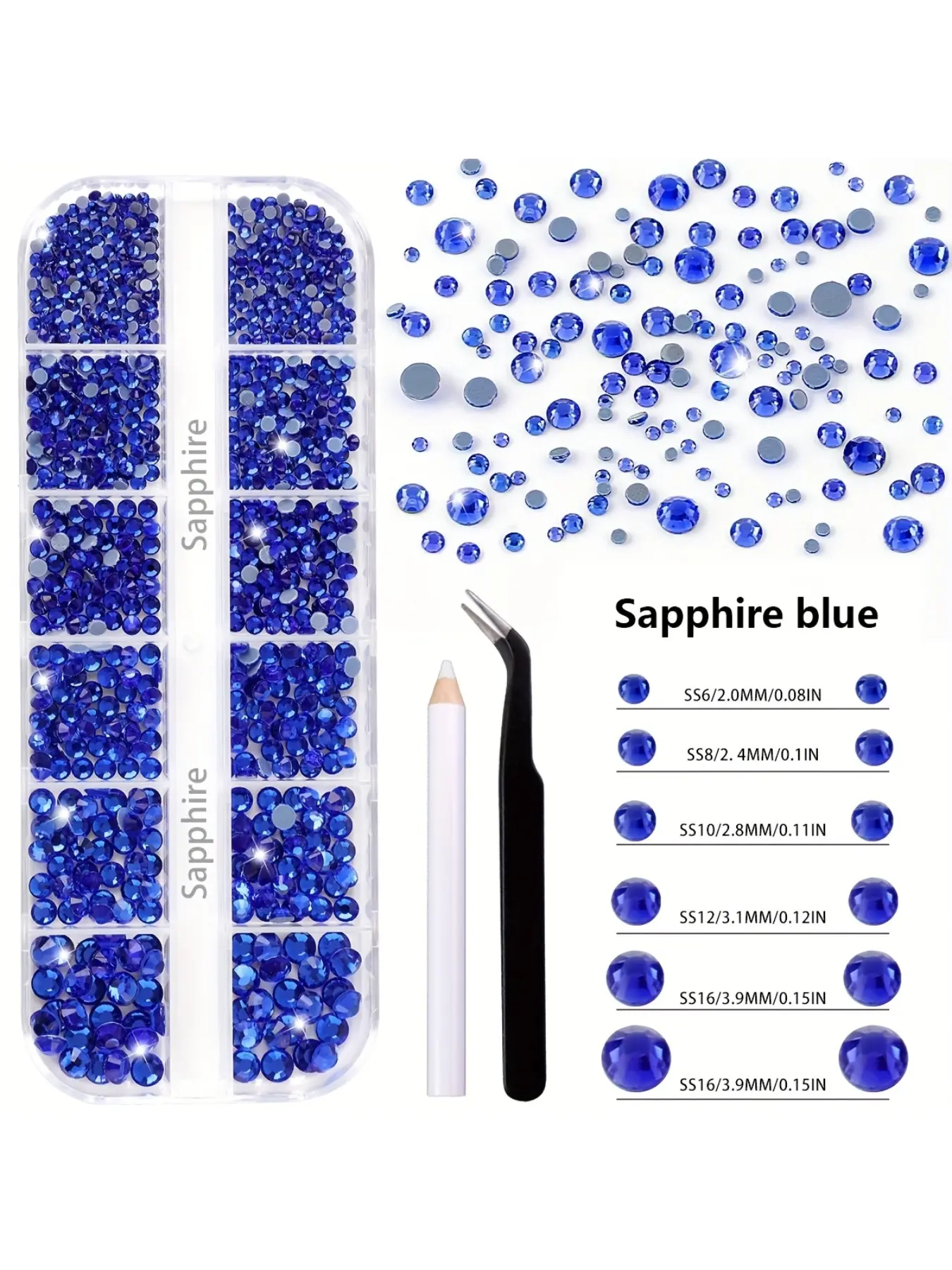 1122 pcs - 12-compartment box set heat-repaired glass rhinestones flatba, suitable for clothing decoration rhinestones, nail rhinestones, DIY clothes, bags, shoes, accessories, and other decorative rhinestones.