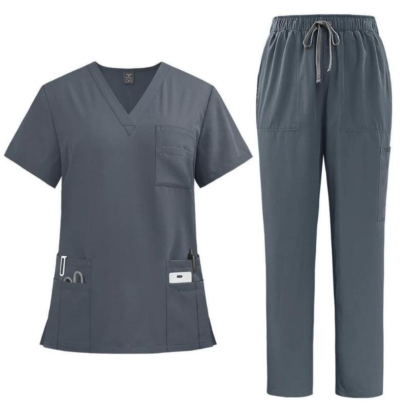 New2025Women's Professional Scrubs Suit - Comfortable Fit, V-neck Top With Pockets And Straight-leg Pants Doctors And Nurses